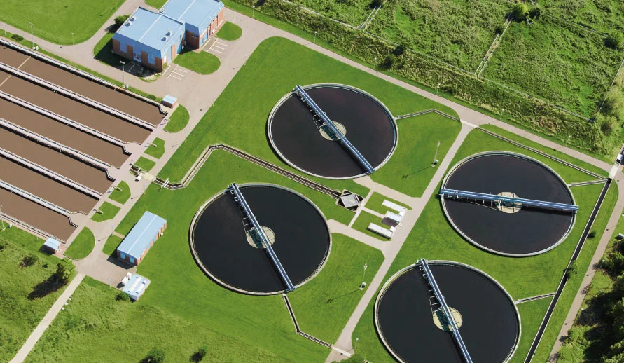 A sewage treatment plant for treating municipal wastewater